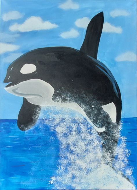 Acrylic painting of an orca breaking the surface in a joyful leap. Orca Painting, Funny Dolphin, Orca Art, Whale Pictures, Dolphin Painting, Whale Painting, Orca Whales, Cute Paintings, A Whale