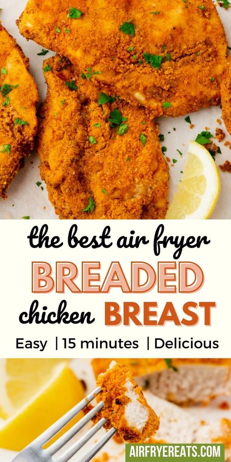 It's right here! The recipe for the very best Air Fryer Breaded Chicken Breast you could ever want is now tested, perfected, and ready for you to make and serve to your family tonight. Breadcrumb Chicken Air Fryer, How To Make Breaded Chicken In Air Fryer, Air Fry Prime Rib Roast, Airfried Healthy Chicken Breast, Breaded Chicken In The Air Fryer, Breaded Airfry Chicken, Air Fry Breaded Chicken Tenders, Air Fry Breaded Chicken Breast, Air Fry Boneless Chicken Breast