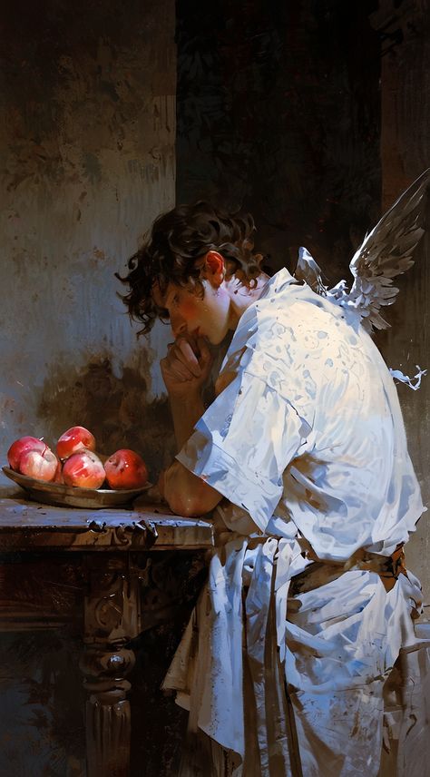 masterpiece angel pondering apple 1600s painting style 6 Angel Oil Painting, Art Practice, Painting Style, Oil Painting, Angel, Art