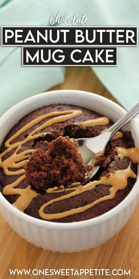 Peanut Butter Mug Cake Recipe, Chocolate Peanut Butter Mug Cake, Mug Dessert Recipes, Peanut Butter Mug Cake, Vegan Mug Cakes, Peanut Cake, Easy Mug Cake, Peanut Butter Mug Cakes, Chocolate Peanut Butter Desserts