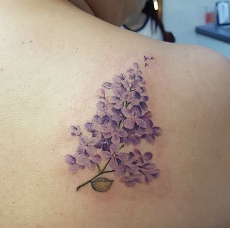 Hummingbird Tattoo With Lilac Flowers, Lilac Tattoo Color, Simple Lilac Tattoo, Small Lilac Tattoo, Lilac Tattoo Design, Lilac Flower Tattoo, Lilac Tattoos, Purple Flower Tattoo, Wisteria Tattoo