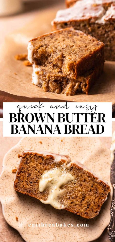 Every slice of this brown butter banana bread features a moist crumb, banana flavor, and rich, nutty notes. This easy recipe requires no special equipment, and the brown butter elevates it into a bakery-worthy treat! Sweet Banana Bread Recipe, Brown Butter Banana Bread, Trifle Dessert Recipes, Butter Banana Bread, Banana Brownies, Moist Banana Bread, Easy Banana Bread Recipe, Clam Recipes, Banana Bread Recipe