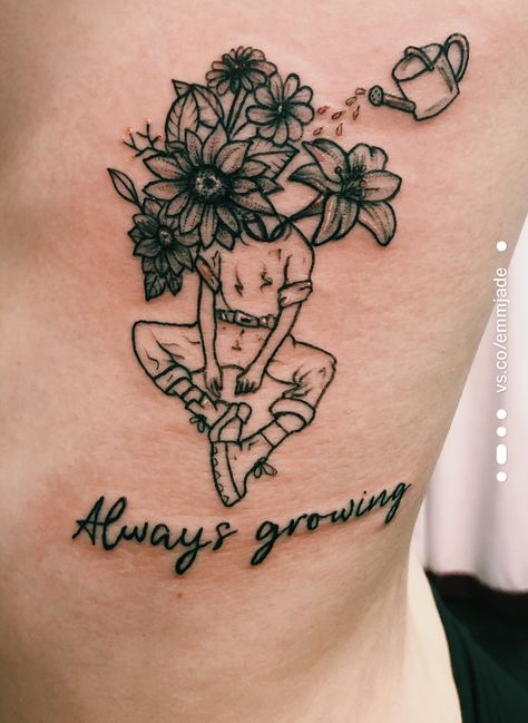 mental health Choosing Yourself Tattoo, Body With Flower Head Tattoo, Tatoos About Mental Health, Womens Thigh Tattoo, Mental Health Tatoos Ideas Unique, Upper Forearm Tattoo, Flower Head Tattoo, Health Tattoo Ideas, Mental Health Tatoos Ideas