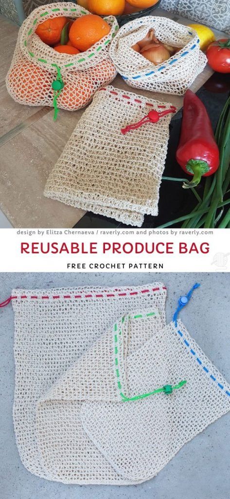 Reusable Crochet Bag, Crochet Fruit Net Pattern, Crochet Reusable Produce Bag, Crocheted Produce Bag, Crochet Reusable Bag, Crochet Survival Gear, Reusable Diy Projects, Crochet Garlic Bag, Free Crochet Patterns Functional