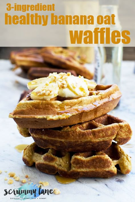 Life-changing breakfast waffles? Seriously? Yep! These healthy banana bread breakfast waffles are made with just 3 ingredients: bananas, oats, eggs. On the table in just 10 minutes. #bananas #ripebananas #waffles #breakfast #oats #scrummylane #healthybreakfast #bananabread Banana Waffle Recipe, Banana Bread Breakfast, Oatmeal Waffles, Waffles Breakfast, Breakfast Oats, Healthy Waffles, Banana Waffles, Waffle Maker Recipes, Medicine Tips