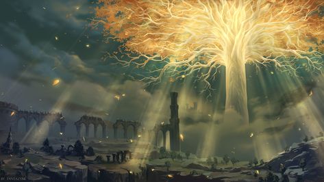 Erd Tree The Elden Ring, Dark Souls Wallpaper, Dark Souls Art, Tree Rings, Elden Ring, Fantasy Places, Soul Art, Anime Scenery Wallpaper, Dark Souls