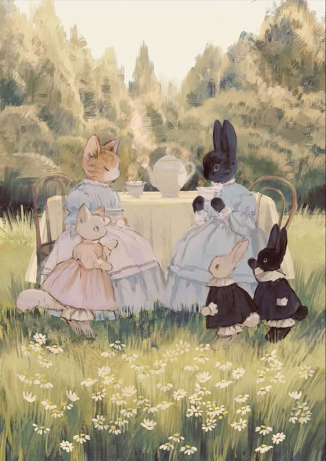 Images Kawaii, Tableau Art, Fairytale Art, 판타지 아트, Pretty Art, Rabbits, Aesthetic Art, Animal Drawings, Animal Art