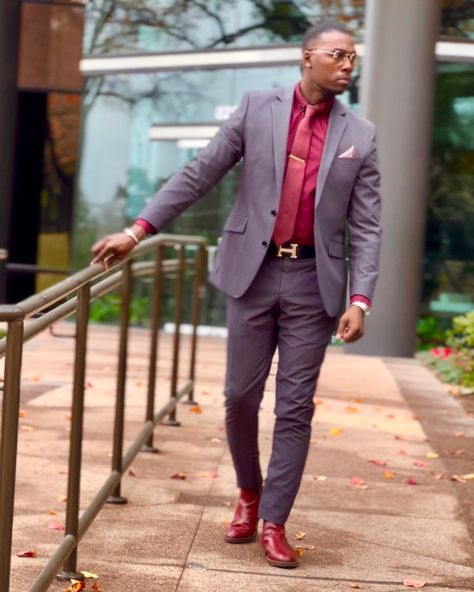 Grey Suit Burgundy Shirt, Frog Theme, Worship Team, Burgundy Shirt, Shirt And Tie, Maroon Shirts, Grey Suit, Gray Suit, Red Shirt