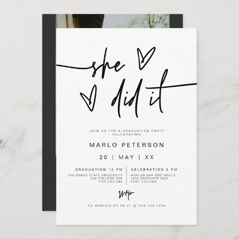 MARLO Minimalist Heart Photo She Did It Graduation Invitation #graduation #graduationinvitations #medicalschoolgraduationinvitations #highschoolgraduationinvitations #classof2022graduationinvitations #foilgraduationinvitations She Did It Graduation, Invitation Cards Design, Heart Invitation, Picture Invitations, Invitation Card Maker, Graduation Invitation Cards, College Graduation Announcements, Invitation Minimalist, Graduation College