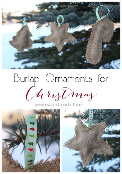 Burlap Ornaments Burlap Christmas Ornaments, Burlap Ornaments, Easy Christmas Craft, Beach Christmas Decorations, Glitter Ornaments Diy, Winter Diy Crafts, Burlap Wreath Diy, Burlap Christmas Tree, Christmas Art Projects