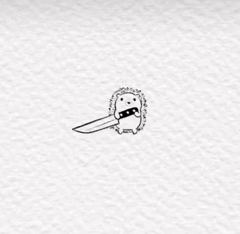 Animals With Knife Drawing, Animal Tattoo Simple, Animals With Knives Tattoos, Three Matching Tattoos Best Friends, Cute Animals With Knives, Animal With Knife Tattoo, Cute Funny Minimalist Tattoo, Funny Animal Tattoos Simple, Groundhog Tattoo