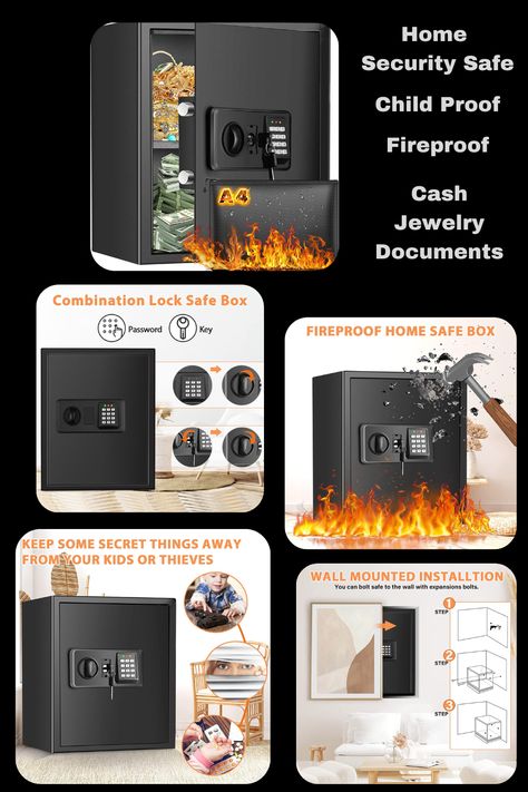 Home Security Safe For Cash and Private Documents Brand: Zagola 1.8 16.53×13.77×13inch Fireproof Safe with Digital Keypad Key, Anti-Theft Home Safe Fireproof Waterproof with Fireproof Document Bag, Security Safe Box for Pistol Money Medicine Important Documents 90-day return and lifetime warranty service Fireproof Safe, Electrical Gadgets, Safe Lockers, Security Safe, Document Bag, Safe Box, Important Documents, Home Safes, Money Bag