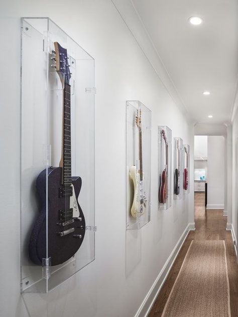 Guitar Display Wall, Male Living Space, Gerobak Dorong, Whiskey Room, Guitar Display, Home Music Rooms, Guitar Room, Recording Studio Design, Office Renovation