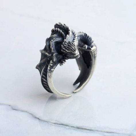 Dragon Men Ring, Gothic Animal Ring, Handmade Winged Dragon Ring, Sterling Silver Adjustable Ring, Unique Gift for Man, Animal Lover Gift - Etsy Winged Dragon, Silver Mens Ring, Gothic Ring, Ring Man, Biker Jewelry, Dragon Ring, Unique Gifts For Men, Gothic Rings, Dragon Wings