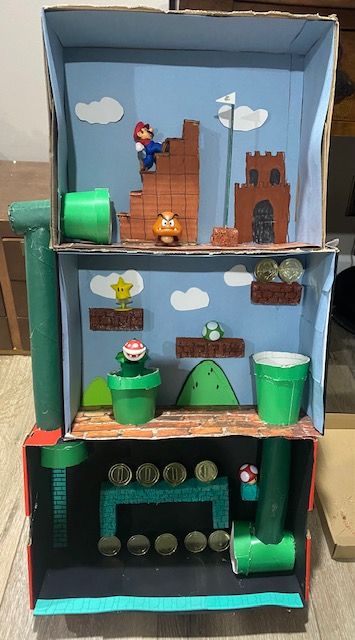 Super Mario Crafts For Kids, Mario Bros Halloween, Mario House, Doll House For Boys, Mini Mario, Mario Day, Mario Crafts, Mario Room, Cardboard Castle