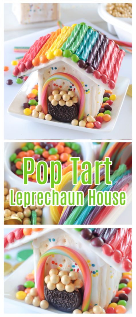 Easter Bunny Pop Tart House, Pop Tart Haunted House, Pop Tart Gingerbread House, Chocolate Pop Tarts, Haunted Gingerbread House, Chocolate Gold Coins, Store Bought Frosting, Chocolate Pops, Candy House