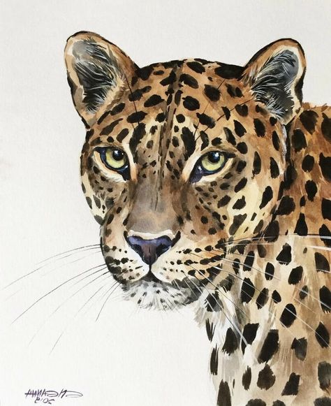 Leopard Drawing Realistic, Leopard Portrait, Leopard Drawing, Leopard Painting, Leopard Watercolor, Painting Impressionism, Spotted Cat, Leopard Art, Animals Watercolor