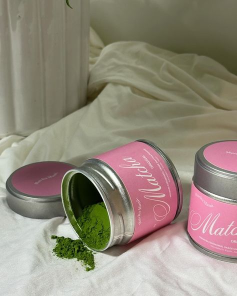 Don’t forget to drink your green caffeine 🍵 get your hands on our 30 gram matcha tins next week!!! 🎀 #matchapowder #ceremonialmatcha #matchaddict #matchalover Matcha Product Photography, Matcha Photoshoot, Matcha Business, Matcha Packaging, Matcha Branding, Matcha Bar, Matcha Bars, Aesthetic Matcha, Aesthetic Drink