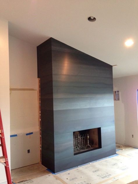 Fireplace Modern Design, Fireplace Feature Wall, Hgtv House, Feature Wall Living Room, Metal Fireplace, Fireplace Tile Surround, Custom Metal Fabrication, Living Room Decor Fireplace, Contemporary Fireplace