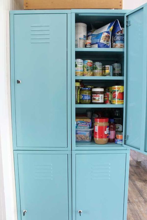 cheap and easy pantry Ikea Lockers, Free Standing Pantry, Standing Pantry, Small Kitchen Pantry, Beautiful Pantry, Kitchen Pantry Storage, Kitchen Organization Pantry, Metal Lockers, Kitchen Stand