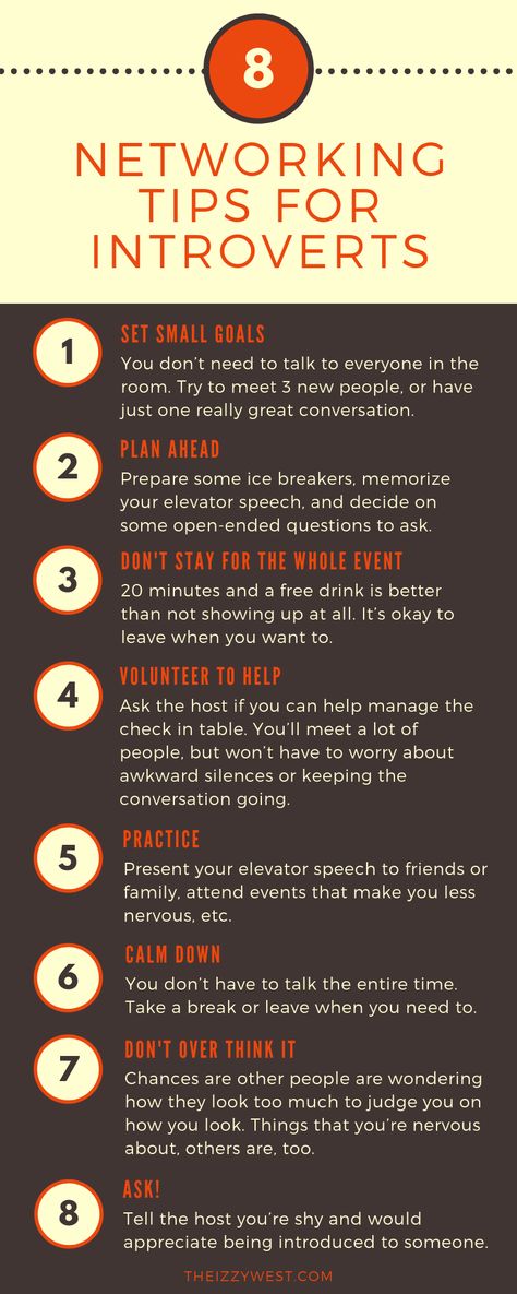 8 Overlooked Networking Tips Your Introverts Need | Izzy West Networking For Introverts, Infographic Examples, Networking Tips, Internet Safety, Networking Event, Planning Ahead, New People, Media Marketing, Your Name