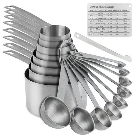 PRICES MAY VARY. Quality measuring cups and spoons set: The materials are 18/8 stainless steel, They will not be polluted or eroded, proof,
 lead-free, BPA-free, durable and eco-friendly it is very practical and durable. Quality steel make it 
dishwasher-safe, which is safe to use for both dry and wet ingredients. Simple Design: Measuring cups and spoons are engraved with easy to read measurement sizes that never wear off. 
Provide accurate capacity for baking and cooking, stackable measuring spoons and nesting measuring cups for 
space-saving storage. Multi Measuring Cups and Spoons Size: 1/16 CUP - 15ML, 1/8 CUP - 30ML, 1/4 CUP - 60ML, 1/3 CUP - 80ML, 1/2 CUP - 120ML, 2/3CUP - 160ML
3/4 CUP - 180M, 1 CUP - 240ML, 1/8 TSP - 0.63ML, 1/4 TSP - 1.25ML, 1/2 TSP - 2.5ML, 3/4 TSP - 3.75ML, 1 TS Dry Measuring Cups, Stainless Steel Measuring Cups, Measuring Cups And Spoons, Stainless Steel Mixing Bowls, Measuring Cups & Spoons, Measuring Cups Set, Measuring Cup, Stainless Steel 304, Mixing Bowls