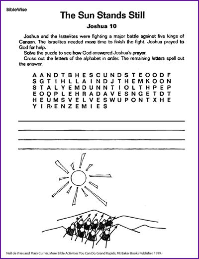 The Sun Stands Still (Joshua Puzzle) - Kids Korner - Biblewise Joshua The Sun Stands Still, Joshua And The Sun Stands Still Activity, Joshua Sun And Moon Stand Still Craft, Sun Stands Still Bible Craft, Joshua And The Sun Stands Still Craft, Activities Sheets, Bible Projects, Space Vbs, Bible Quizzing