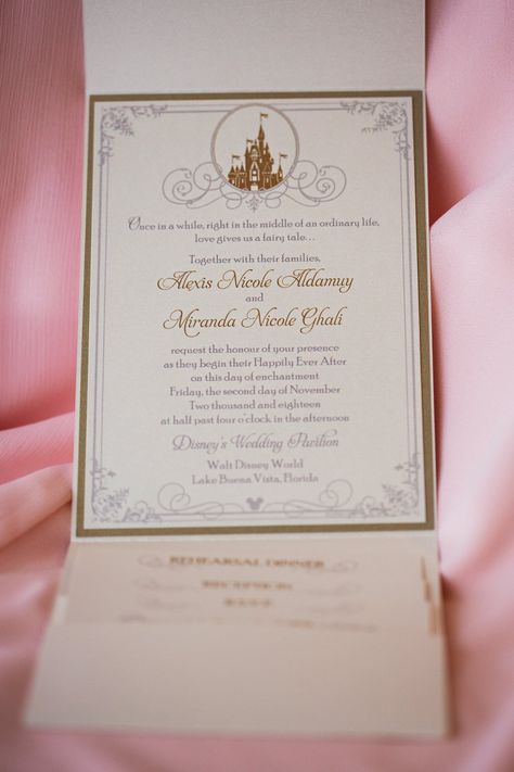 Disney Fairy Tale Wedding invitations by Themes Come True Inc  © Root Photography Fairytale Theme Wedding Invitation, Fairytale Quinceanera Invitations, Enchanted Invitations Fairy Tales, Elegant Disney Wedding Invitations, Wedding Invites Disney, Sleeping Beauty Quinceanera Theme Invitations, Once Upon A Time Wedding Invitations, Disney Fairytale Wedding Invitations, Cinderella Themed Wedding Invitation