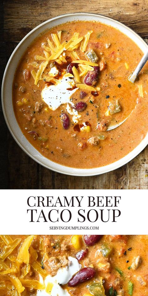 Creamy Beef Taco Soup, Beef Taco Soup, Beef Taco, Crock Pot Soup, Taco Soup, Vegan Soup, Soup And Sandwich, Easy Soups, Easy Soup Recipes