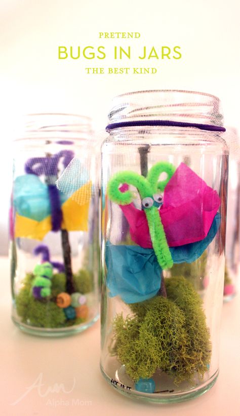 Pretend "Bugs in a Jar" Craft by Brenda Ponnay for Alphamom.com Bug Jar Craft, Backyard Bible Camp, Bugs In A Jar, Bible Camp, Bugs Preschool, Crafts With Glass Jars, Diy Preschool, Olive Jar, K Crafts