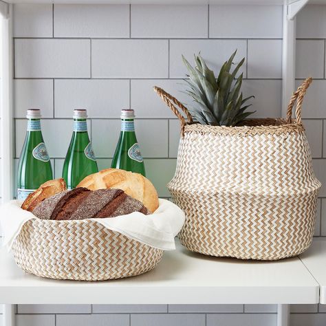 Medium Chevron Seagrass Belly Basket | The Container Store Playroom Update, Beach House Storage, Basement Stairwell, Small Playroom, Basket Plant, Belly Basket, Wire Basket Storage, Harvest Basket, Sunroom Designs