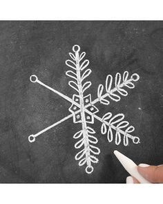 How to Draw Elegant Snowflake Chalk-Art | Martha Stewart Christmas Chalkboard Art, Christmas Window Painting, Chalkboard Drawings, Elegant Snowflake, Chalkboard Lettering, Chalkboard Designs, Christmas Chalkboard, Chalkboard Wall, White Chalk