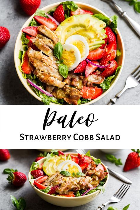 This Paleo Cobb Salad is Whole30 and perfect for berry season! It's easy to make, and always a hit with the flavor packed dressing.     #cleaneating #whole30 #paleo Classic Cobb Salad, Paleo Salad Recipes, Paleo Salads, Whole30 Recipes, Fitness Community, Free Living, Eating Recipes, Whole 30 Recipes, Whole 30