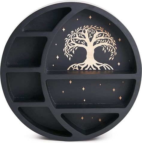 HOP SKIP Crescent Moon Shelf for Crystals and Essential Oils - 2.75” x 15.55” x15.55” - Trinket Shelf - Crystal Display Shelf - Crystal Tower – Crystal Shelf Display - Wiccan Décor Shelf For Crystals, Moon Shelf, Crystal Shelf, Wood Moon, Wiccan Decor, Tree Of Life Design, Displaying Crystals, Crystal Shelves, Crystal Holder