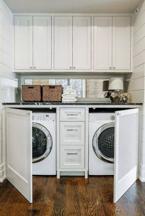 Laundry Room Storage Ideas. Tiny laundry rooms can be tricky... Where will the storage go? Should I install cabinets, shelves, both? The good news is, you don't have to sacrifice storage space with a small laundry room. You just have to be smart about design. Read our latest blog to learn how you can use cabinets for simple laundry room organization! Tiny Laundry Rooms, Room Storage Diy, Dream Laundry Room, Laundry Cabinets, Mudroom Laundry Room, Laundry Room Renovation, Modern Laundry Rooms, Farmhouse Laundry Room, Laundry Room Cabinets