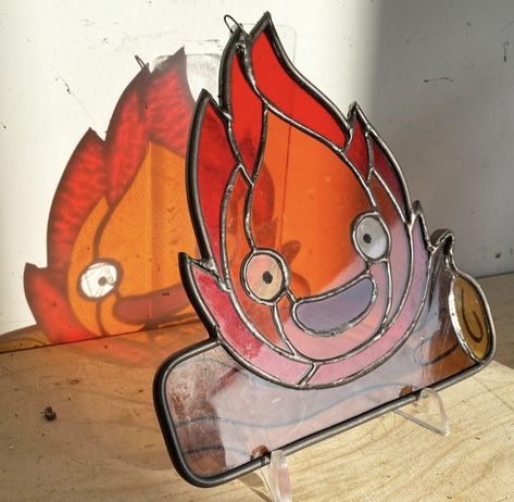 Stained Glass Ornament Patterns, Stained Glass Harry Potter, Stain Glass Tattoo, Animal Crossing Stained Glass Design, Studio Ghibli Stained Glass Art, Nerd Stained Glass Pattern, Stainglass Ideas, Calcifer Stained Glass Art, Video Game Stained Glass Art