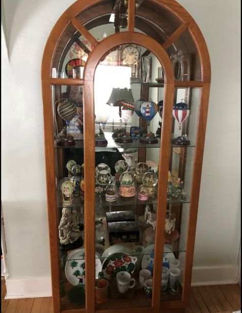 The Arched Cabinet Revamp - BOOTS AND GRACE Oak Curio Cabinet Makeover, Diy Arched Cabinet, Curio Cabinet Redo, Painted Curio Cabinets, Curio Cabinet Makeover, China Cabinet Redo, Cabinet Makeover Diy, Arched Cabinet, Cold December