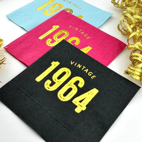 60th Birthday Decorations, 60th Birthday Napkins, Vintage 1964, Hot Foil Stamped Cocktail Napkins, Sixtieth Party Decor 60th Birthday Ideas For Mom Theme, 60th Birthday Decor, 60th Birthday Ideas For Mom, Napkin Designs, Moms 60th, 60th Birthday Party Decorations, 60th Birthday Decorations, Moms Birthday, Birthday Napkins