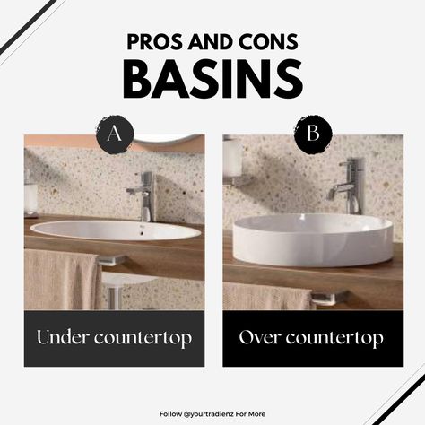 🚰When considering a basin style for your dream bathroom, you may find yourself torn between under-counter and over-counter options.  🔍Both types are practical and versatile! They're easily cleaned, come in many shapes and sizes, and can suit different decor styles.  🔧Yet, they differ in installation and aesthetics. Undercounter basins are installed beneath the counter, providing a seamless look and easy clean-up. Over-counter versions sit on top, adding a modern, sculptural element. Bathroom Basin, Dream Bathroom, Find Yourself, Easy Clean, Clean Up, Easy Cleaning, Your Dream, Countertops, Decor Styles