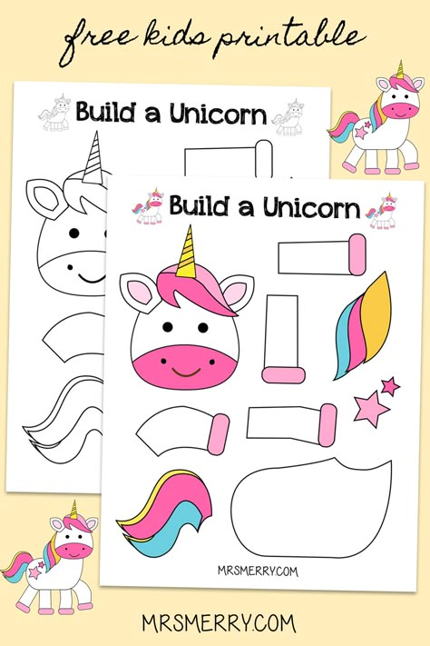 Build A Unicorn Printable, Unicorn Games Free Printable, Unicorn Birthday Printables Free, Unicorn Party Printables Free, Unicorn Craft Ideas, Unicorn Learning Activities, Unicorn Printables Free, Unicorn Day Activities, Color And Cut Crafts For Kids