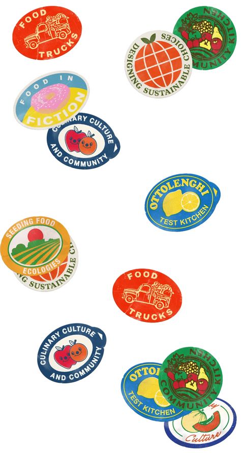 Culinary creativity: tuck into a week of features on how design shapes food culture Sticker Shapes Design, Fruit Stickers Design, Retro Food Packaging, Food Illustrations Design, Fruit Sticker Tattoo, Branding Yourself, Collage Tshirts, Grocery Branding, Sticker Ideas Design