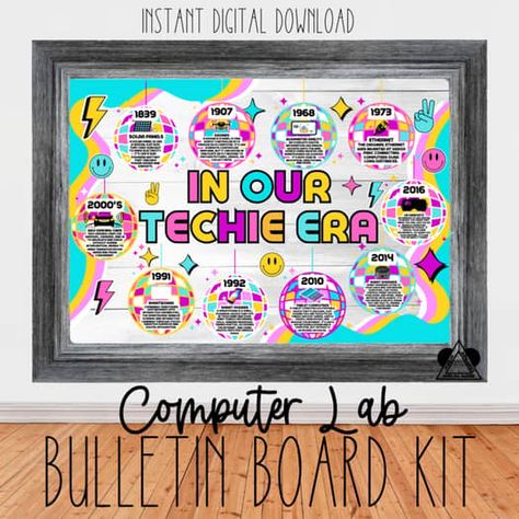 Computer lab bulletin | TPT School Computer Lab Decor, Technology Classroom Decor, Computer Lab Bulletin Board Ideas, Computer Bulletin Boards, Technology Bulletin Board, Computer Lab Decor, School Computer Lab, Elementary Computer Lab, Technology Timeline