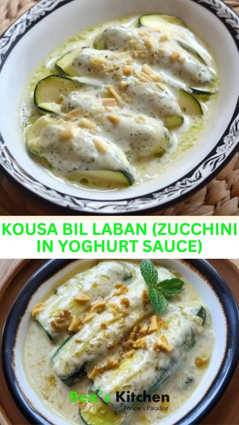 Kousa bil laban (zucchini in yoghurt sauce) – Bex’s Kitchen Yoghurt Sauce, Middle Eastern Dishes, Yogurt Sauce, Lemon Mint, Zucchini Recipes, Middle Eastern, Easy Recipes, Cilantro, Zucchini