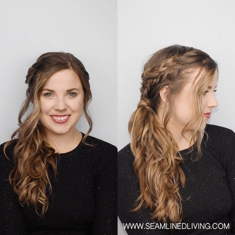 Side Ponytail Updo, Braid Side Ponytail, Ponytail With Curls, Simple Braided Hairstyles, Side Ponytail Wedding, Side Braid With Curls, Triple Braid, Hairstyles With Curled Hair, Cute Hairstyle Ideas