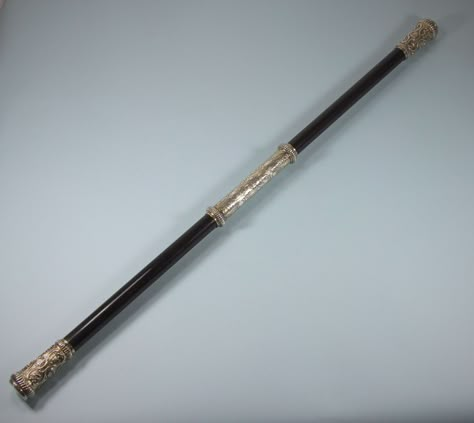 Bo Staff Concept Art, Quarterstaff Design, Bo Staff Designs, Scifi Staff, Staff Design Ideas, Fantasy Walking Stick, Quarter Staff, Staff Aesthetic, Monkey King Staff