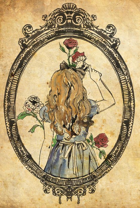 #aliceinwonderland sketch of alice painting red roses white, through the looking glass, mirror frame Painting The Roses Red, Wonderland Tattoo, 동화 삽화, Alice Madness, Were All Mad Here, Random Pictures, Lewis Carroll, Adventures In Wonderland, Through The Looking Glass