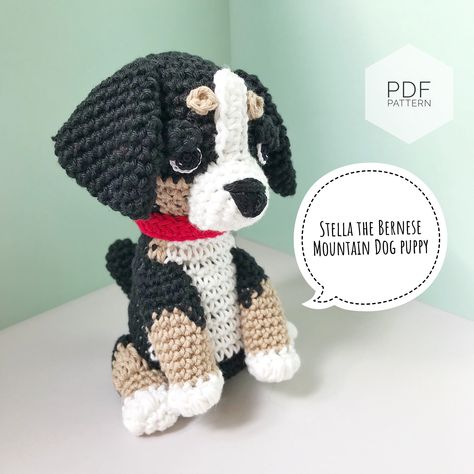 Bernese Mountain Dog Crochet, Bernese Mountain Dog Puppy, Crochet Deer, Cockapoo Dog, Yarn Dolls, Crochet Abbreviations, Ornament Ideas, Dog Items, Animal Baby Shower