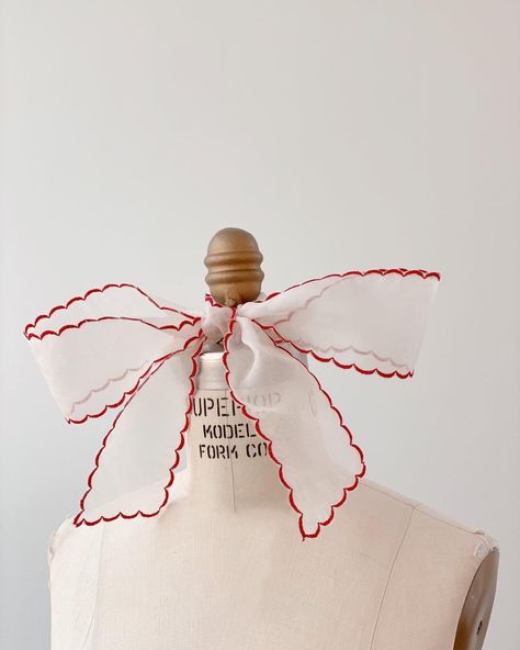 A unique statement accessory, this organza ribbon features scalloped embroidered edges and two layers of silk for a sculptural look. Fun and romantic, it's the perfect accessory for a true veil-like effect. A great canvas for our tinctorial dyes. Sent to you lovingly hand wrapped. Short version is 52 x 3 inches Large version is 70 x 3 inches Extra-large version is 140 x 4 inches If you have any questions before placing your order, kindly send me a message, I’m here to help! Silk Bow Hair, Ribbon Around Neck, Ribbon Aesthetic, Ribbon Packaging, Branded Ribbon, Embroidered Ribbon, Silk Bow, Ribbon Wrap, Iconic Dresses