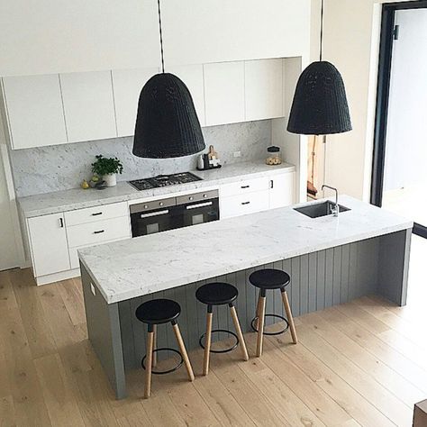 Splashback and wood panelling Regram: @calamityjaneinteriors Large Pendant Light, Kitchen Island With Sink, Kitchen Island Bench, Luxury Appliances, Modern Minimalist Home, Island Bench, Small Sink, Kitchen Pantry Design, Kitchen Gallery