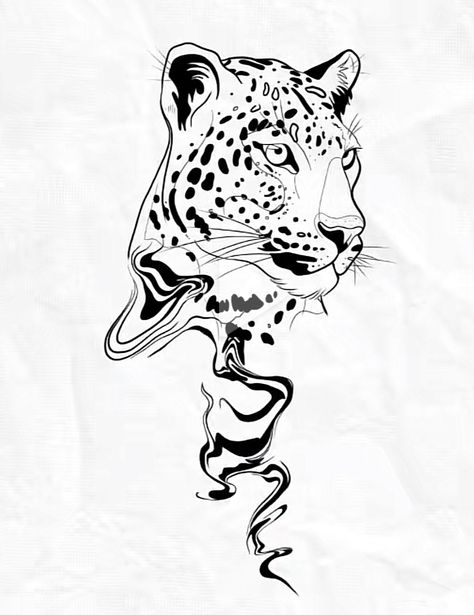 Ethereal Animal Tattoo, Simple Panther Tattoo, Black And White Animal Tattoos, Big Tatoos, Unique Animal Tattoos, Cheetah Tattoo, Big Cat Tattoo, Abstract Tattoo Ideas, Jaguar Tattoo